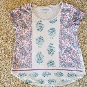 Lucky Brand Floral Paisley Grey Pink Green T-shirt